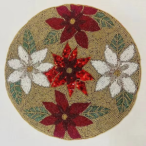 Napperon perlé fait à la main de style royal Design multi-fleurs en or rouge Table de restaurant d'hôtel Tapis et coussinets décoratifs pour une utilisation douée - Product Image 1