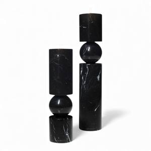 Modern <b>Black</b> Marble <b>Candle</b> Holder with Sculptural Design for Elegant Home & Table Decoration - Product Image 1