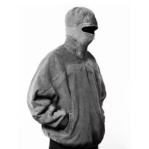 เสื้อฮู้ดแฟชั่นสำหรับผู้ชายผ้าฝ้าย100% ไหล่ตกซิปสองชั้นสำหรับฤดูหนาว - Product Image 3