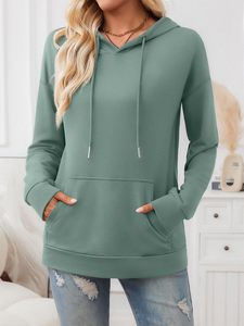 À la mode reine femmes automne mode t-shirts basique cordon pull coupe ample sweats à capuche vêtements d'hiver avec poche kangourou à capuche - Product Image 2