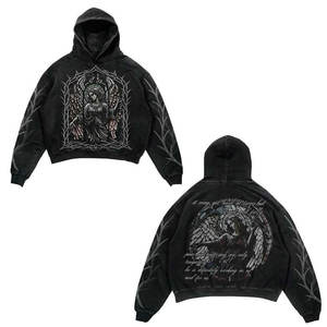 Meilleures ventes OEM DTG Sweats à capuche numériques imprimés en coton de haute qualité Pulls à capuche personnalisés en strass lavés à l'acide pour hommes - Product Image 2