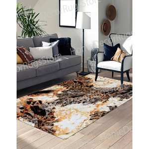 Tapis imprimé marbre orange : moderne, luxueux, décoration d'entrée personnalisée, tapis doux non tissé - Product Image 3