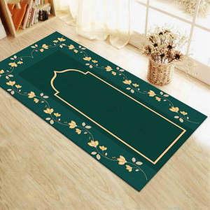 Green Floral Prayer Rug: Islamic Worship <b>Mat</b>, Printed Rug,With Pile Soft Rug - Product Image 1