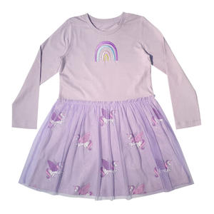 Vestido de moda para niñas, ropa de fabricante, 100% algodón, estampado rosa y Lila - Product Image 1