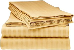 Ga Trải Giường Sọc Satin Khách Sạn TC 300 Cotton Trang Bị Bộ Ga Trải Giường Phẳng 4 Chiếc Màu Trắng Tinh Khiết Cỡ Lớn Trực Tiếp Từ Nhà Máy Ấn Độ - Product Image 3