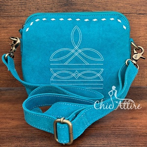 2024 <span class=keywords><strong>l</strong></span>üks yüksek kalite tasarımcısı Crossbody çanta kadınlar yeni moda bot dikiş turkuaz süet deri Logo desen omuz çantaları - Product Image 1