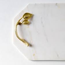 Plateau en marbre avec poignée en feuille d'or - Product Image 2