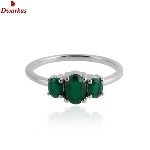 Exportateur en gros de bijoux fins de luxe, bague en argent sterling 925 avec trois pierres précieuses en onyx vert, cadeau de mariage pour femmes - Product Image 4