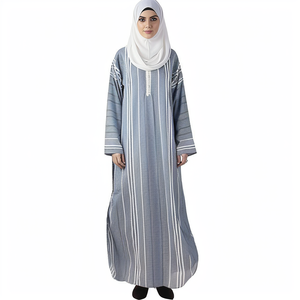 Dubai Ramadan arabo islamico abbigliamento Casual elegante donna musulmana a righe stile tunica manica lunga abito pieno <span class=keywords><strong>con</strong></span> <span class=keywords><strong>spacco</strong></span> <span class=keywords><strong>laterale</strong></span> - Product Image 2