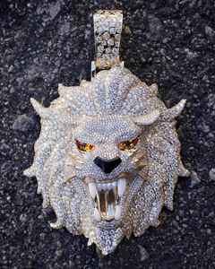 Pendentif en argent 925 avec visage de lion serti de diamants, plaqué or, moissanite incolore, style hip-hop, bijoux fins, pendentifs et breloques - Product Image 4