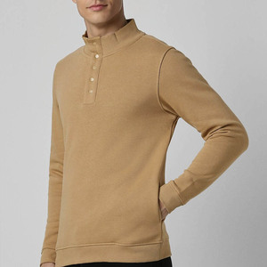 Transpirable de alta calidad básico marrón sólido cuello estilizado sudadera de gran tamaño para hombre sudadera de mezcla de algodón personalizada al por mayor - Product Image 6
