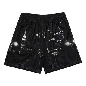Short de bain imprimé en polyester confortable pour homme Short de course à taille élastique en velours côtelé avec cordon de serrage en maille - Product Image 5