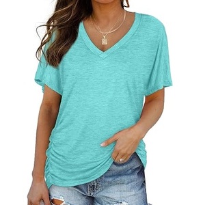 T-shirts à col en V de couleur unie Coupe régulière Manches courtes Hommes 100% coton Tissu Oxford Décontracté Respirant Séchage rapide Écologique OEM - Product Image 1