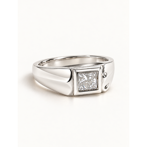 Bague signet solitaire en moissanite pour homme en platine, certifiée IGI, plaquée rhodium, bijoux fins - Product Image 1
