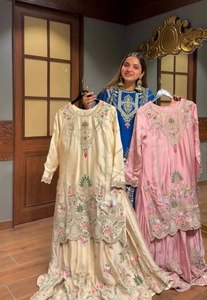 Designer Wear Pure Chinon Silk Heavy Sequence Broderie Work Top et Sharara avec Dupatta Wedding & Party Wear Sharara Set - Product Image 4