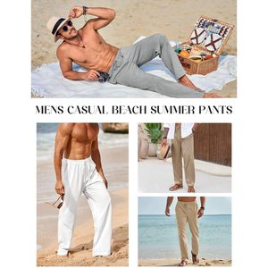Pantalon décontracté en lin pour homme 2025 – Taille élastique avec cordon de serrage, léger, idéal pour l'été, la plage et le yoga – Taille XL, infroissable - Product Image 3