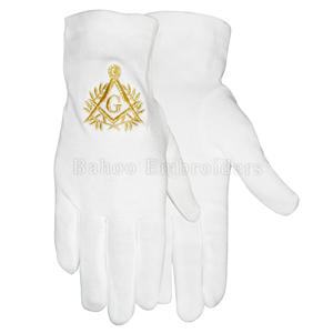 GANTS MASONIC REGALIA EN COTON BLANC AVEC BRODERIE JAUNE - Product Image 3