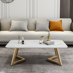 Mesa de Centro Moderna Rectangular de 100x60x45cm con Superficie de Piedra Resistente y Patas de Hierro, Mueble de Salón No Plegable - TT68186 - Product Image 6