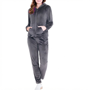 Servicio OEM, Sudadera con Capucha de Algodón con Logotipo Personalizado, Conjunto Deportivo de Terciopelo con Cremallera para Mujer, Chándal de Terciopelo para Dama - Product Image 5