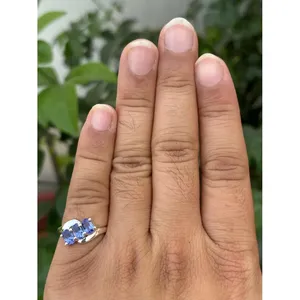 Bague pour homme en argent 925 avec tanzanite géométrique et diamant taille ovale, sertie en vermeil plaqué rhodium, pour fiançailles - Product Image 4