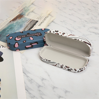 Kotak Kacamata Cangkang Keras Motif Leopard Trendy Bulu Biru, Pelindung Kacamata, Tempat Kacamata Kustom