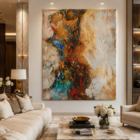 Peinture à l'huile abstraite verticale à colonnes de couleurs sur toile, Ocre Vert Cobalt Impasto, Taille personnalisée, Vente en gros directe usine