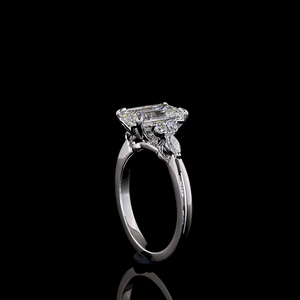 แหวนเพชรทรงกลมสีเขียวมรกต 2.76 กะรัต ทองคำขาว 14K แหวนหมั้น แหวนแต่งงานแบบครึ่งวง งานฝีมือ ขนาดสั่งทำได้ - Product Image 4