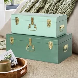 Juego de 2 Baúles Decorativos de Metal Azul Claro y Verde Oscuro, Baúl de Metal Personalizado para Viajes y Picnic con Cerradura - Product Image 2