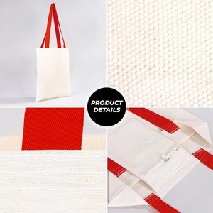 Canvas and PU 14 X 16 (35x40 Cm) <b>Purse</b> with <b>Red</b> Handles Open Closure Embroidery and Letter Decoration for Summer and Autumn - Product Image 4