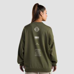 Sudadera Oversize para Mujer, 100% Algodón, con Decoración Bordada, Transpirable, con Capucha, en Material de Seda Oliva - Product Image 1