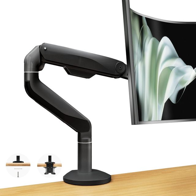 Ultrawide Adjustable Gas Spring Single Monitor Mount Arm for 17 to 49 Inch Screens Vesa Mount