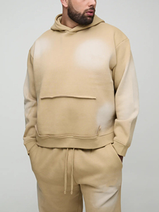 Vente en gros Survêtement d'hiver solide délavé au soleil pour hommes Hip Hop coupe régulière Pantalon de survêtement évasé à capuche Streetwear Survêtements 2 pièces - Product Image 5