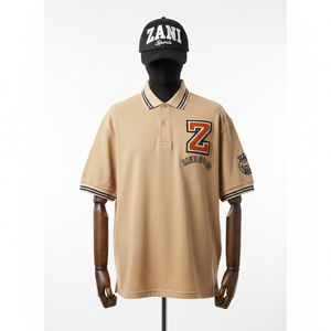 Polo de Hombre de Algodón Piqué de Alta Calidad, 220 GSM, Color Beige Sólido con Logotipo Bordado en Chenilla en Relieve - Product Image 6