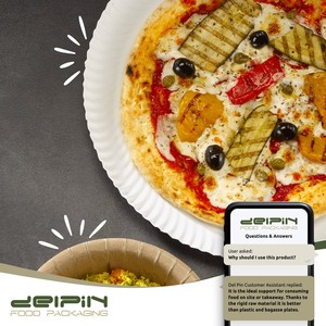 Plato de Papel Desechable Blanco Ecológico, Biodegradable y Reciclable, Hecho en Italia, Personalizable, con Recubrimiento de Grado Alimenticio para Uso Comercial, para Pizza - Product Image 6