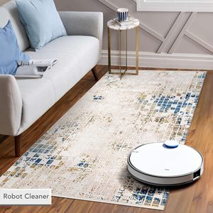 Tapis d'intérieur bohème contemporain beige-bleu à poils courts Netline 120x180cm pour salon, chambre, cuisine, couloir - Product Image 5