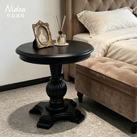 Table d'appoint ronde en bois massif noir, table à piétement sculpté classique, table de chevet vintage pour salon, chambre à coucher