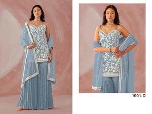 Femmes Heavy Fox Georgette Coton Travail Palazzo Costumes avec Broderie Vente en Ligne Fantaisie Salwar Kameez Indien Pakistanais Vêtements - Product Image 6