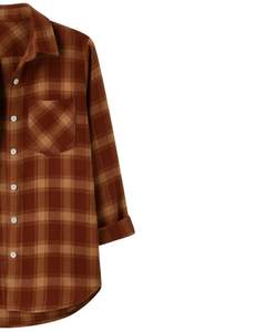 Women Oversized Plaid Button Up Shirt <b>Brown</b> <b>Long</b> <b>Sleeve</b> Casual Flannel Checkered Tunic <b>Top</b> For Autumn Winter WholesaleStyles New - Product Image 4