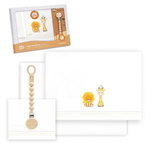 Ensemble de literie 3 pièces Jirafa Pajarito 100% coton, porte-sucette pour lit bébé avec motif de dessin animé, technique de tissage pour bébé - Product Image 1