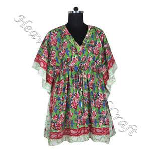 Nouveauté 2024 indien main bloc imprimé caftan Robe KFCS099 Robe d'été Kimono vacances coupe ample Robe vêtements pour femmes - Product Image 1