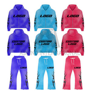 Conjunto de chándal personalizado para hombre, chándal acampanado con lavado ácido de alta calidad, Sudadera con capucha de peso pesado y pantalones de chándal para chándales de invierno - Product Image 5