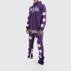 Chándal de chándal con estampado de farol ajustado de alta calidad para hombre, chándal apilado acampanado personalizado, patrón sólido para ropa de calle - Product Image 1