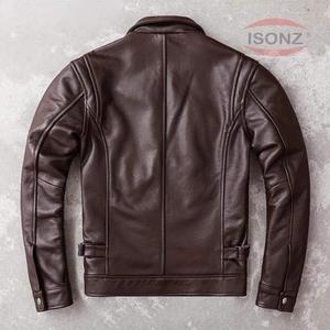 2024 Blouson aviateur en cuir de chèvre marron personnalisé à la mode veste en cuir véritable hommes - Product Image 2