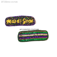 Barrette à cheveux personnalisable en tissu perlé pour le Mardi Gras, pour femmes et filles, avec broderies de perles et motifs entièrement perlés, faite à la main