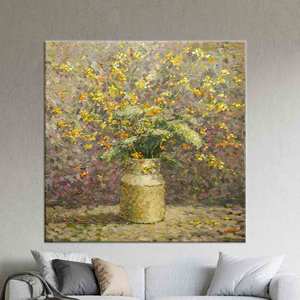 Toile imprimée : Décoration murale florale abstraite avec des fleurs jaunes vibrantes, TOILE ENVELOPPÉE - Product Image 1