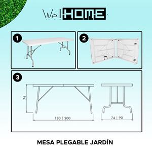 โต๊ะโพลีเอทิลีนพับได้สำหรับกลางแจ้งใช้ในบ้านพร้อม200x90x75cm กรอบโลหะ - Product Image 2