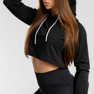 Hauts à capuche en coton de haute qualité pour femmes 2026, respirants, avec logo et design personnalisés, hauts à capuche courts personnalisés pour femmes - Product Image 2