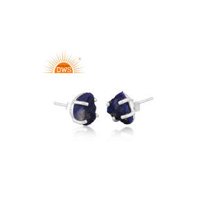 Pendiente de tuerca de piedras preciosas de lapislázuli en bruto Natural de plata de ley fina superventas, joyería personalizada para mujer, regalo para ella - Product Image 2