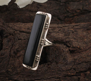 Bague longue rectangulaire en argent sterling 925 pour femme, sertie de turquoise, style bohème classique, délicate et élégante - Product Image 1