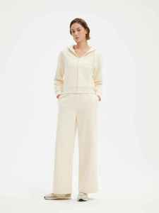 Womens Cream Full Zip Tracksuit Heavyweight Hooded <b>Track</b> <b>Jacket</b> And Matching Sweatpants Set Two-Piece Casual Streetwear - Product Image 2